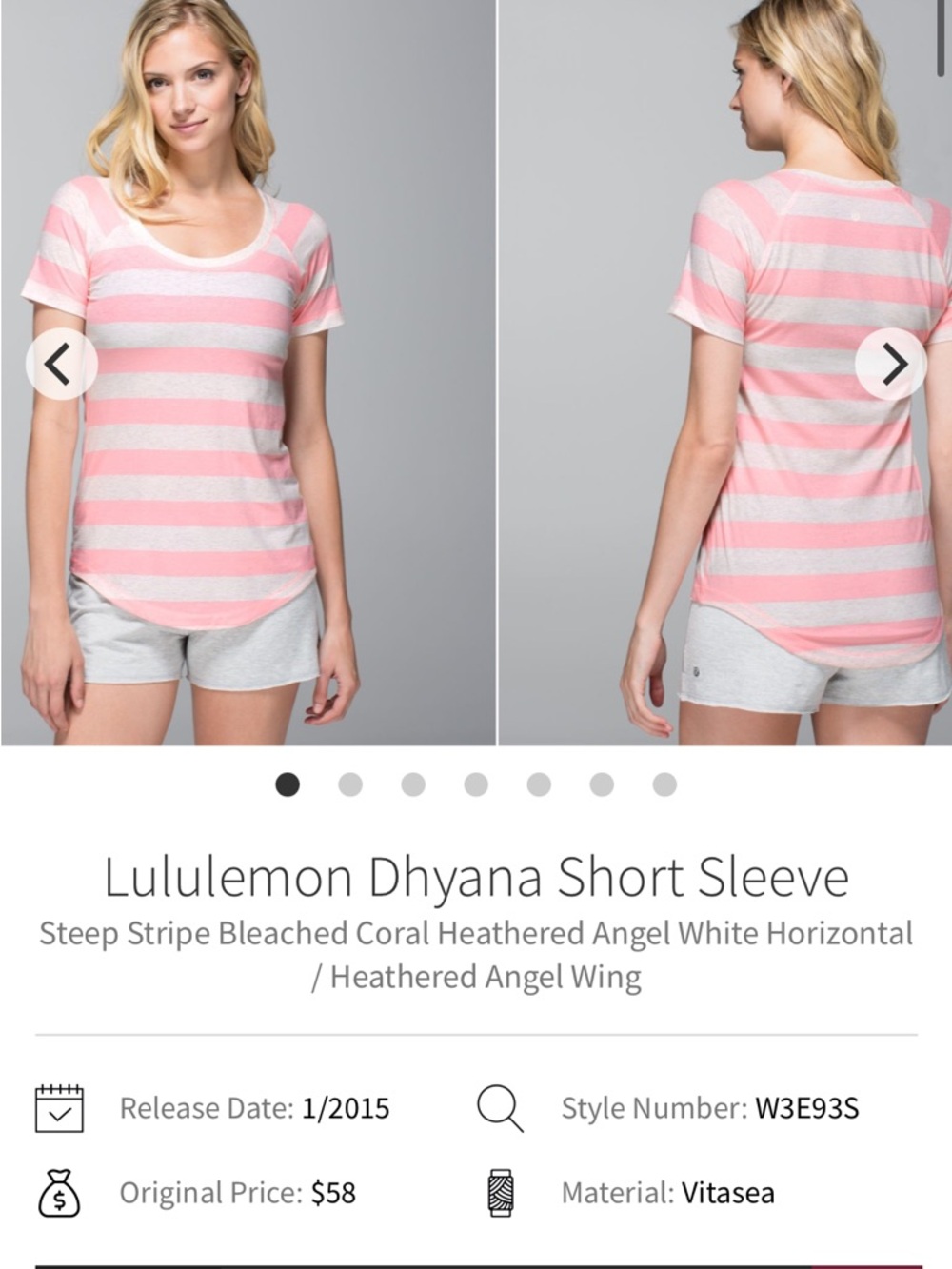 Lululemon Dhyana Pink and White Striped Women's Short Sleeve Top - size XS